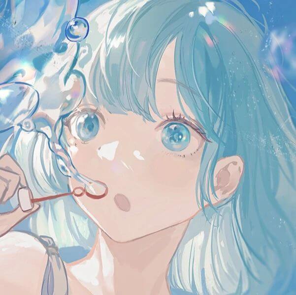 二次元女生头像，渝ins清冷漫女蓝色系