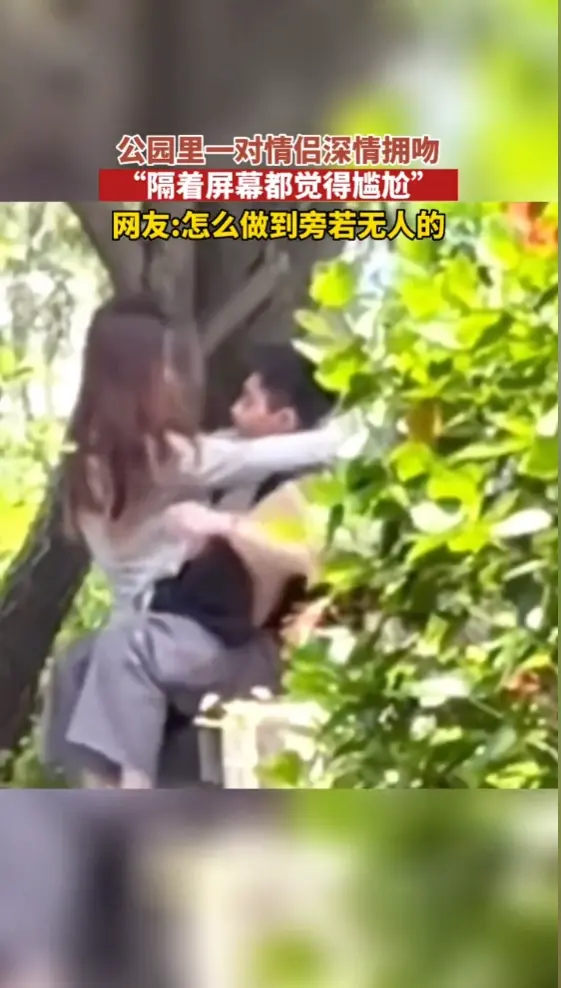 公园里一对情侣深情拥吻视频火了 女孩的腿架在男孩身上十分甜蜜