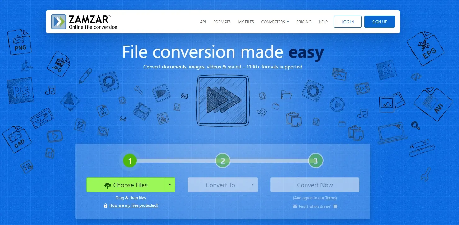 Zamzar - 免费强大的在线文件格式转换工具