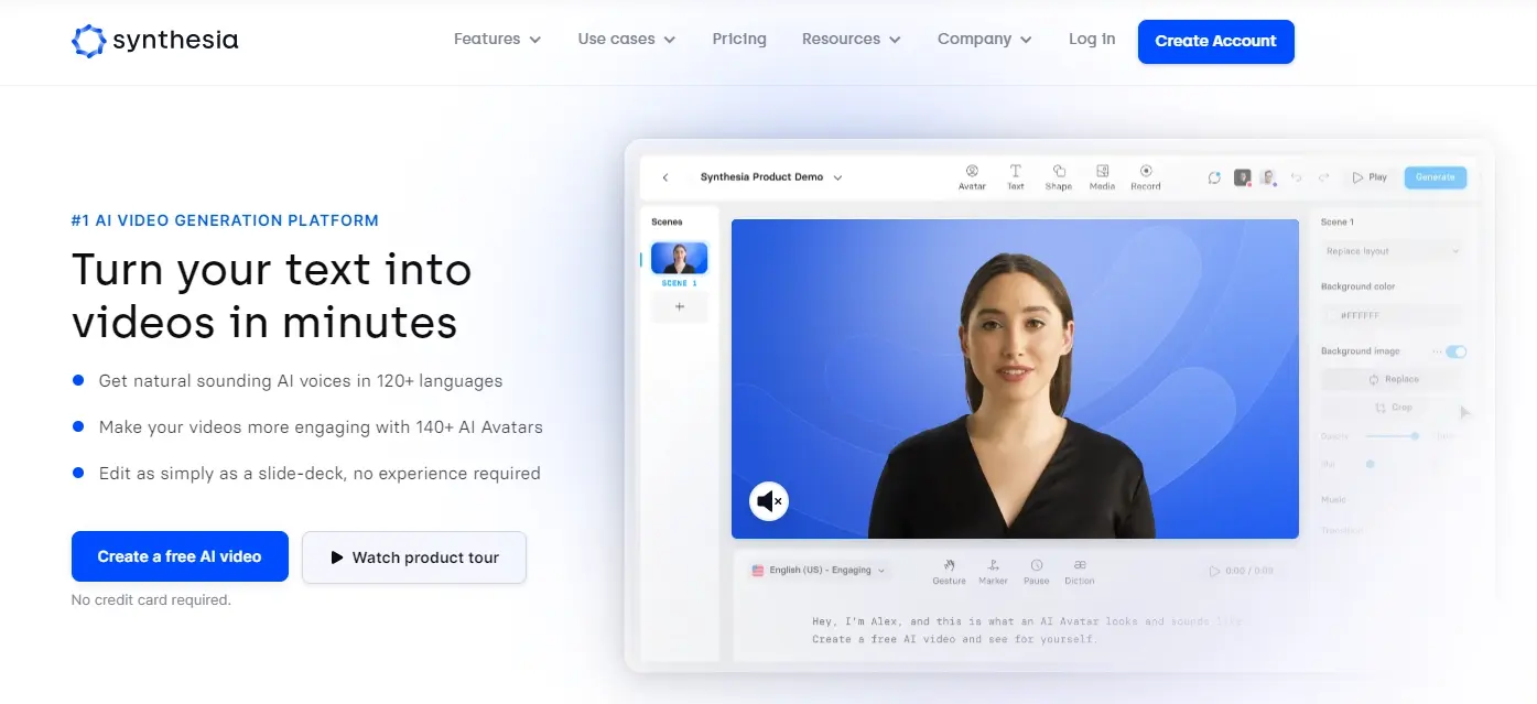 Synthesia-基于AI人工智能的在线视频制作工具