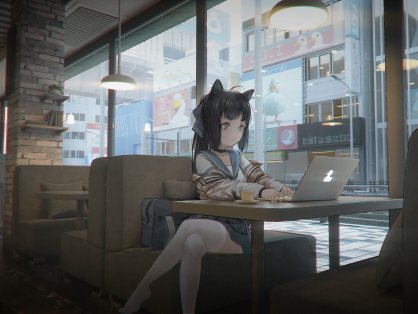 可爱猫耳白丝长筒袜女孩 笔记本电脑4k动漫壁纸