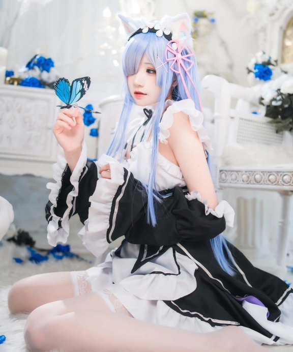 桜桃喵-长发猫耳蕾姆cos正片89P